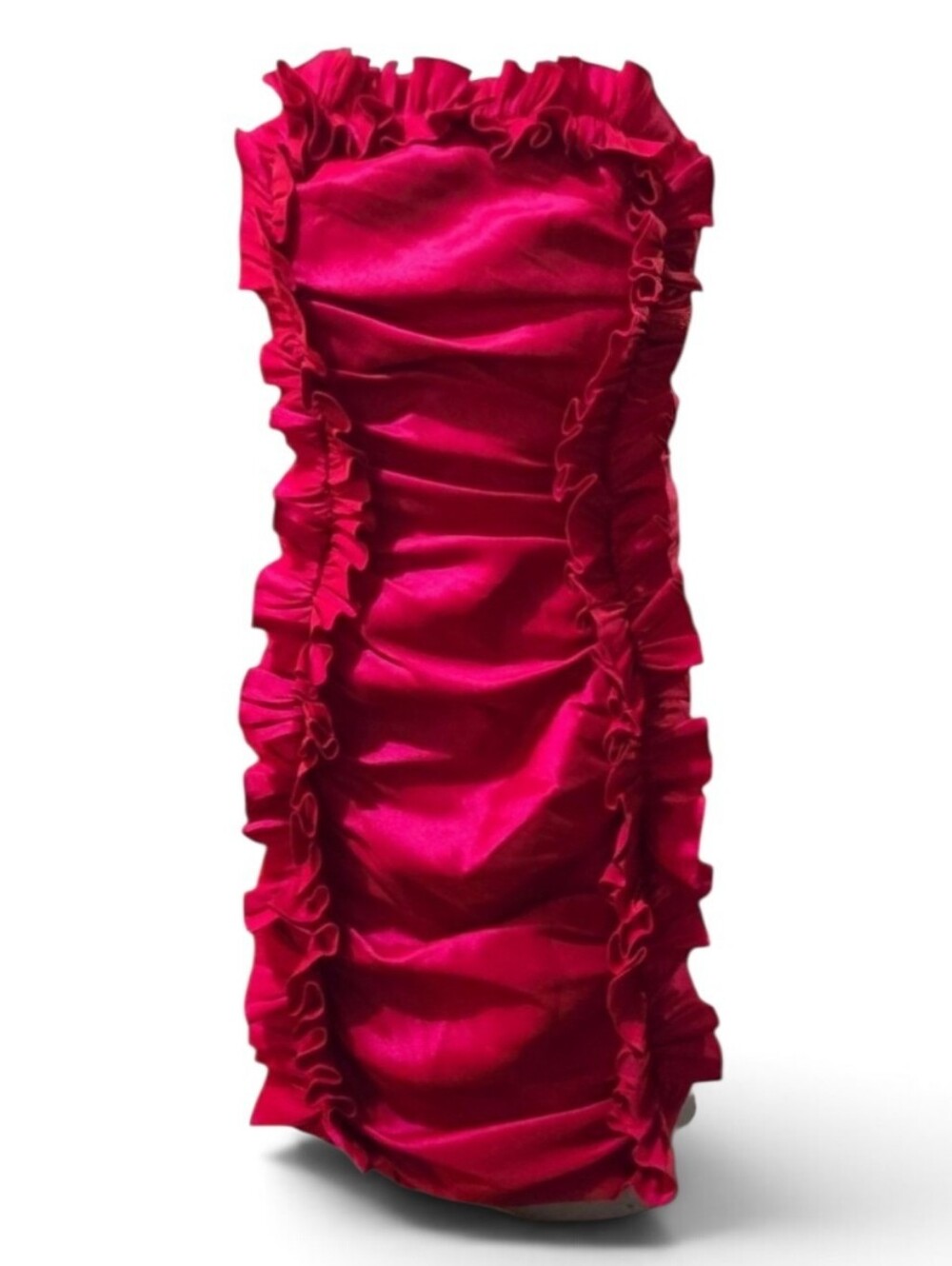 Badgley Mischka Fuchsia Strapless Ruched Ruffle Formal Cocktail Dress Size 8